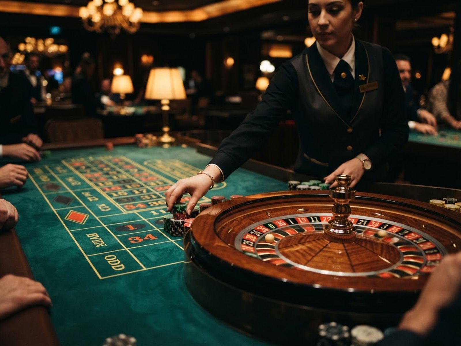 Ruleta en vivo con crupier girando la rueda